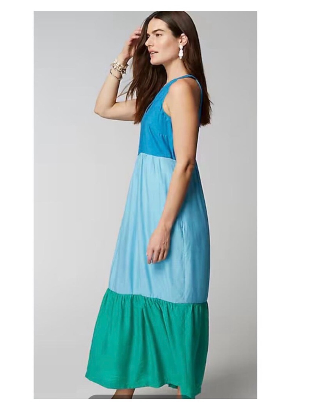 J. Jill Color-Block Maxi Dress in Mediterranean Multi Pockets Size XS - Picture 6 of 13
